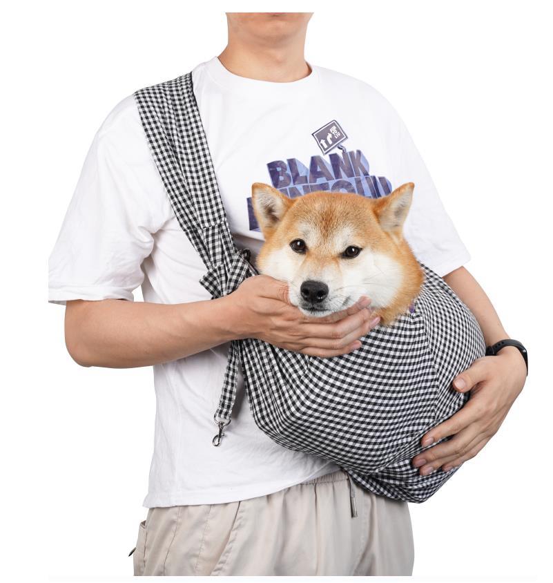 Black and White Checkered Comfortable Pet Sling Carrier for Small Dogs & Cats - Breathable Cotton Checkered Bag, Hands-Free, Safety Features