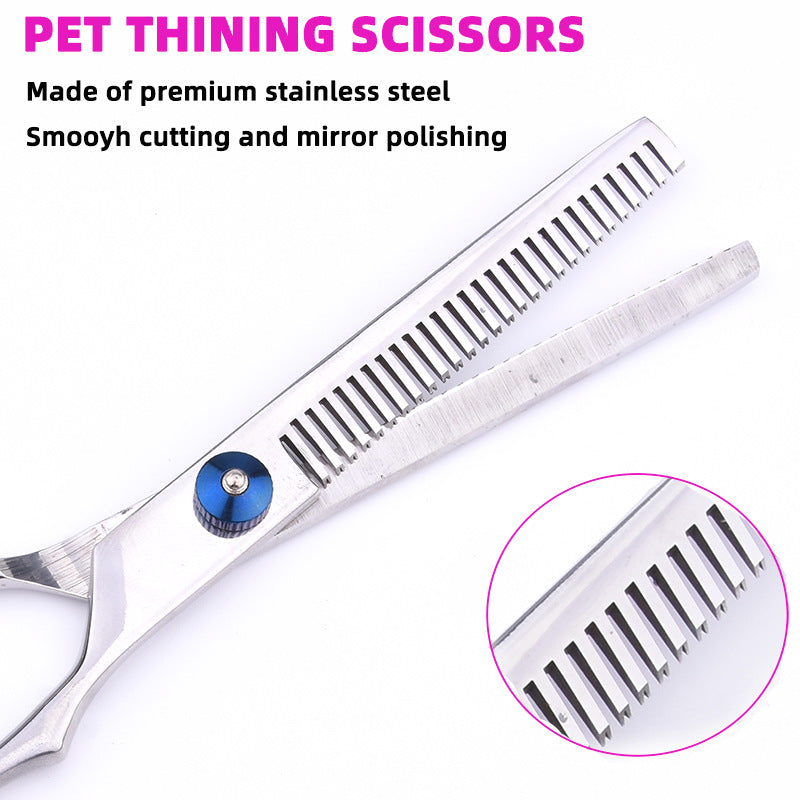 Pink and Silver Complete 5-Piece Pet Grooming Scissors Kit - Stainless Steel Straight, Curved & Thinning Shears with Comb & PU Case (6.0 Inch)