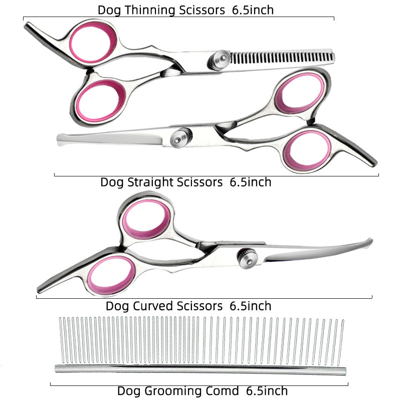 Blue and Silver Complete 5-Piece Pet Grooming Scissors Kit - Stainless Steel Straight, Curved & Thinning Shears with Comb & PU Case (6.0 Inch)