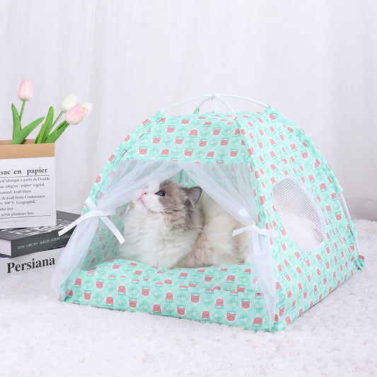 L 50*50CM 15 Catties Within The Pet Green Bear Cooling Summer Pet Tent - Portable Foldable Breathable Outdoor Cat House Shelter