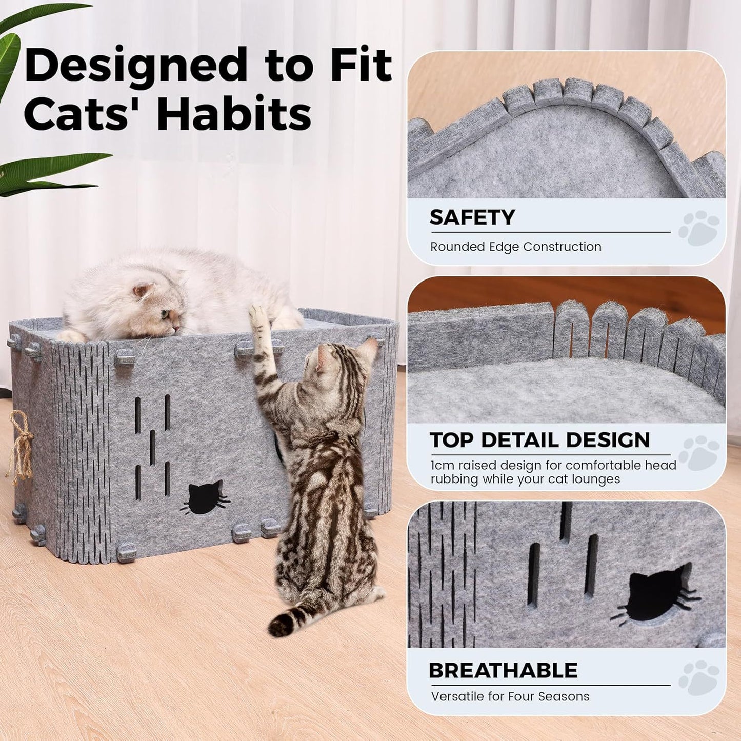 Felt Cat House - Detachable Foldable Breathable Pet Bed for Cats and Small Dogs, 45x35x35cm
