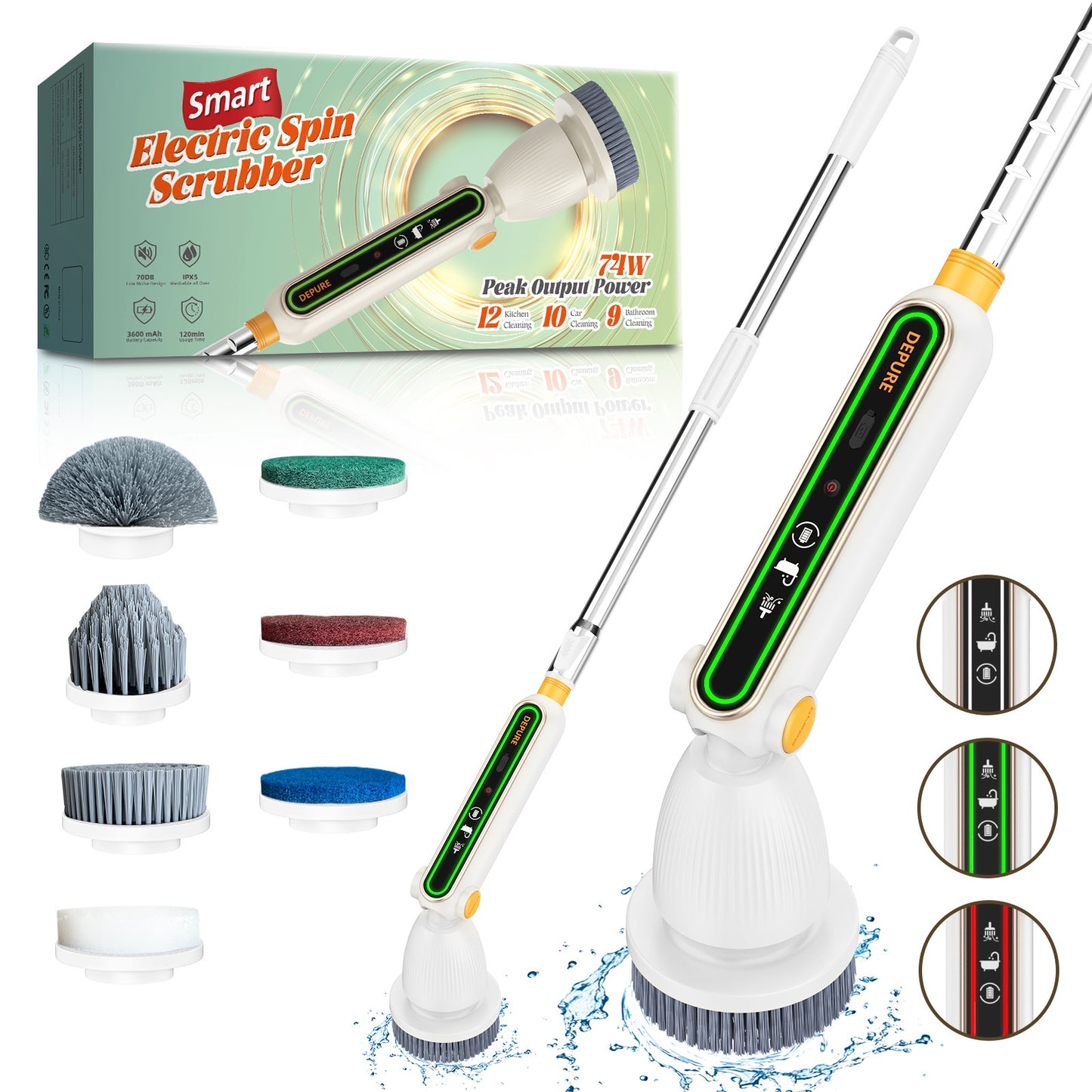 Home Luxury Style Powerful Torque Silent Extendable Smart-Sensing Electric Cleaning Brush