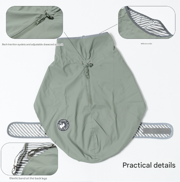 50# Grey Waterproof Reflective Dog Raincoat for Small to Large Dogs