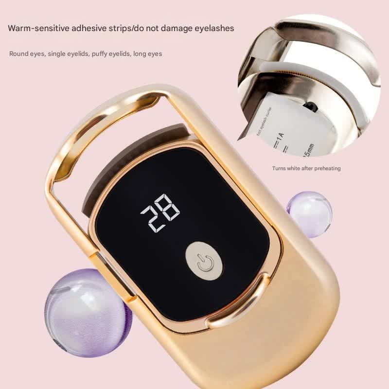 2pc Rechargeable Electric Heated Eyelash Curler - 55C Constant Temperature, LED Display, Gentle Curling(Gold)