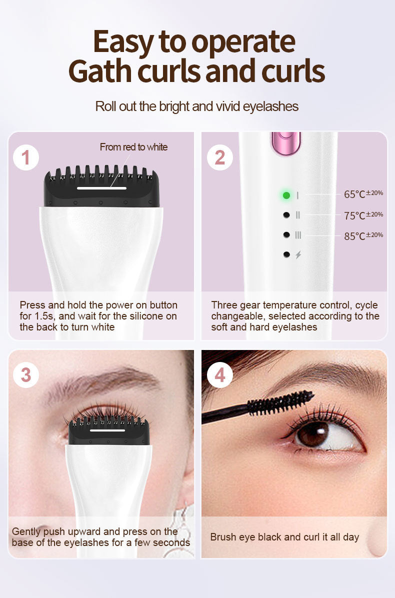 Rechargeable Heated Eyelash Curler - 3 Temperature Settings, 30s Rapid Heating & Anti-Scald Design(Pink)