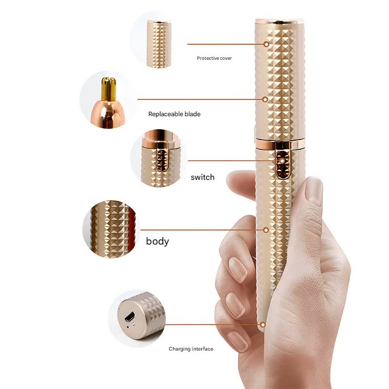 3-in-1 Rechargeable Electric Trimmer for Women - Nose, Eyebrow & Facial Hair Remover with Washable Heads & LED Light(black)
