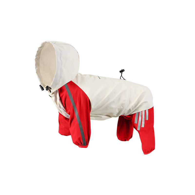 Colorblock (Beige red) Dog Raincoat - Waterproof with Hood and Reflective Strips (Size S)