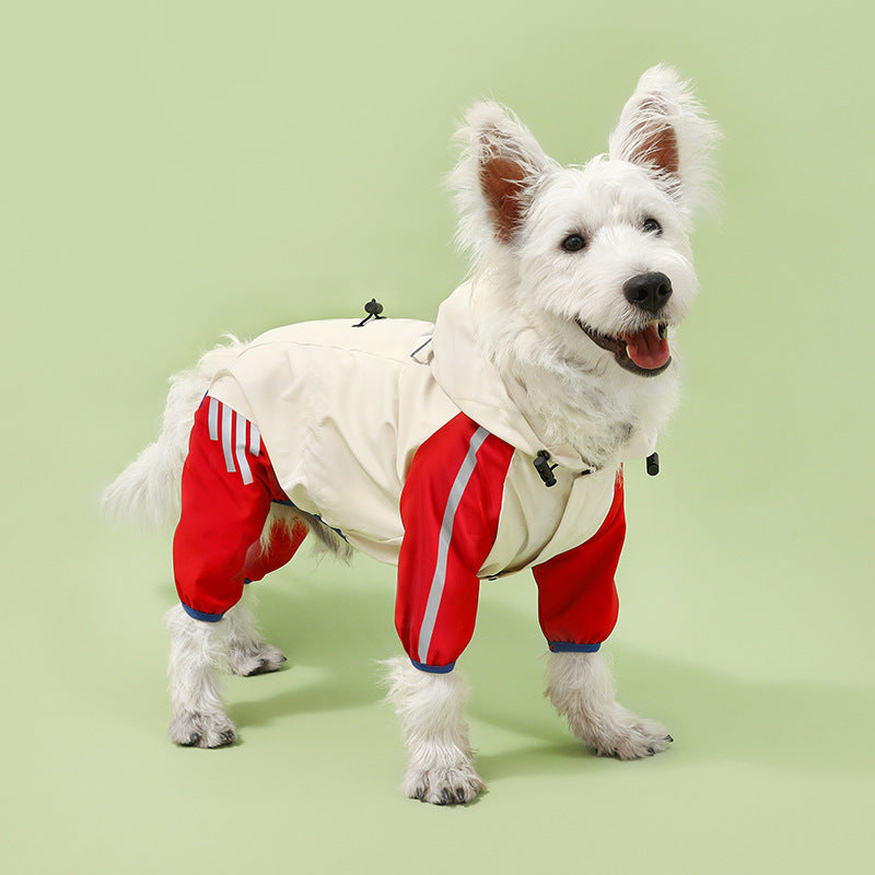 Colorblock (Beige red) Dog Raincoat - Waterproof with Hood and Reflective Strips (Size M)