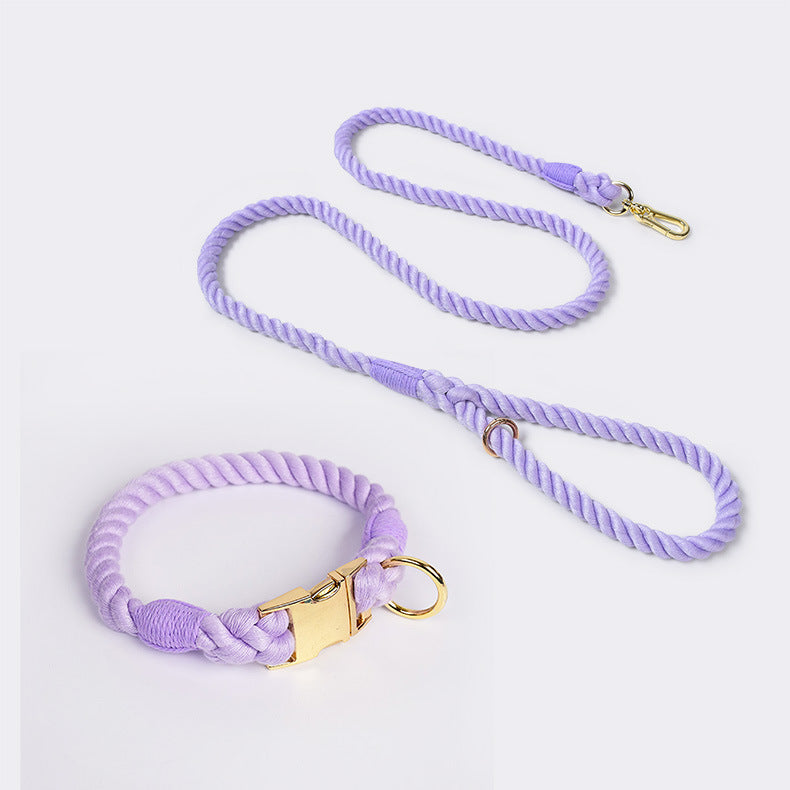 Handmade Rope Dog Collar and Leash Set - Colorful Woven Cotton Cotton (Purple - Size M)