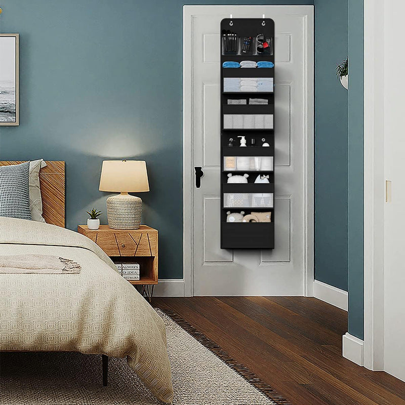 Black Heavy Duty 5-Tier Over-The-Door Hanging Organizer - Space-Saving Storage with Clear Windows & Mesh Pockets