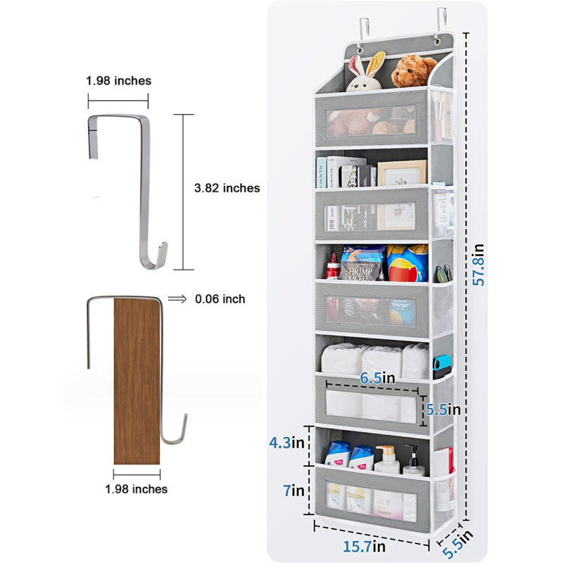 Grey Heavy Duty 5-Tier Over-The-Door Hanging Organizer - Space-Saving Storage with Clear Windows & Mesh Pockets