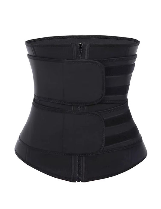Size XL Black Womens Sweat-Enhancing Waist Trainer Belt - Dual Strap Zipper Tummy Control Cincher for Workout & Postpartum Shaping