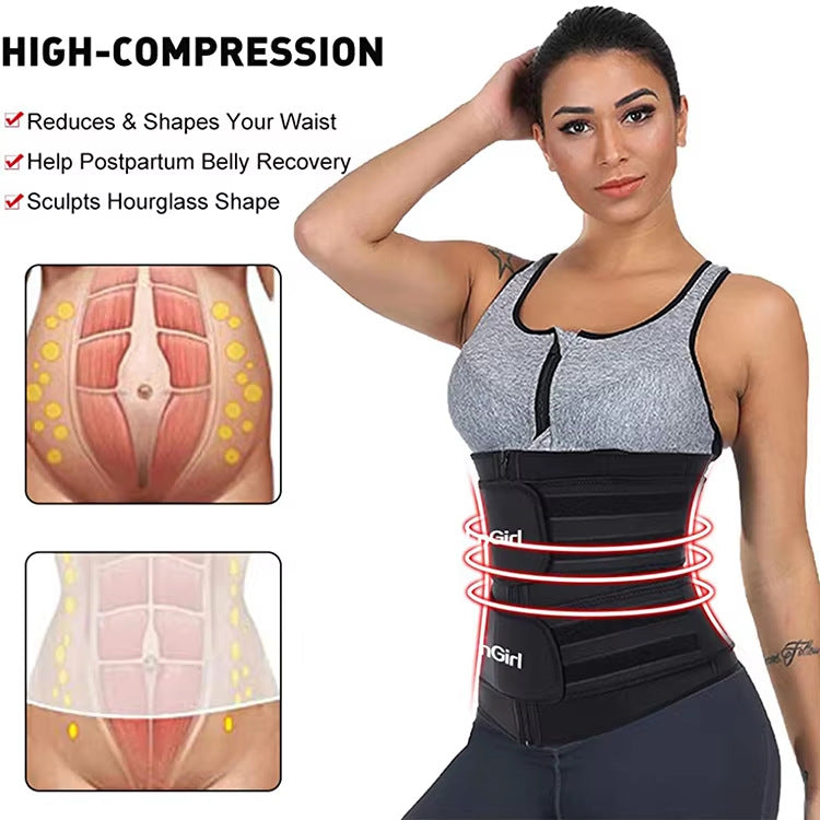 Size XL Black Womens Sweat-Enhancing Waist Trainer Belt - Dual Strap Zipper Tummy Control Cincher for Workout & Postpartum Shaping