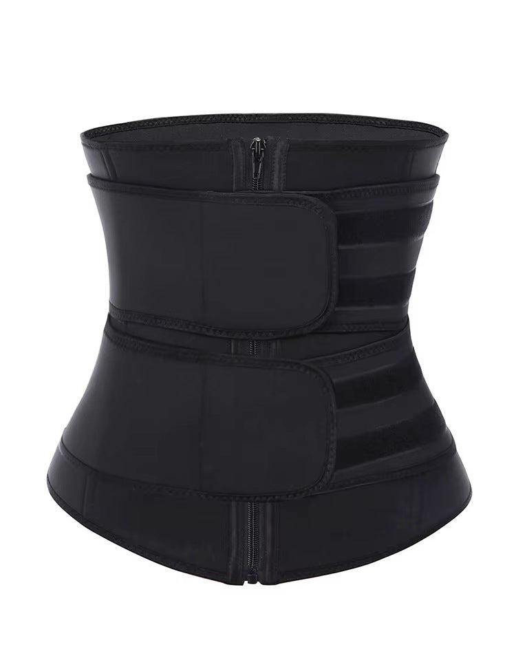 Size 5XL Black Womens Sweat-Enhancing Waist Trainer Belt - Dual Strap Zipper Tummy Control Cincher for Workout & Postpartum Shaping