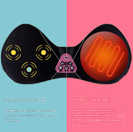 Size XXL Black Wireless Electric Breast Massager Bra - 5 Modes Vibration & 3 Heat Levels for Lifting Comfort & Wellness