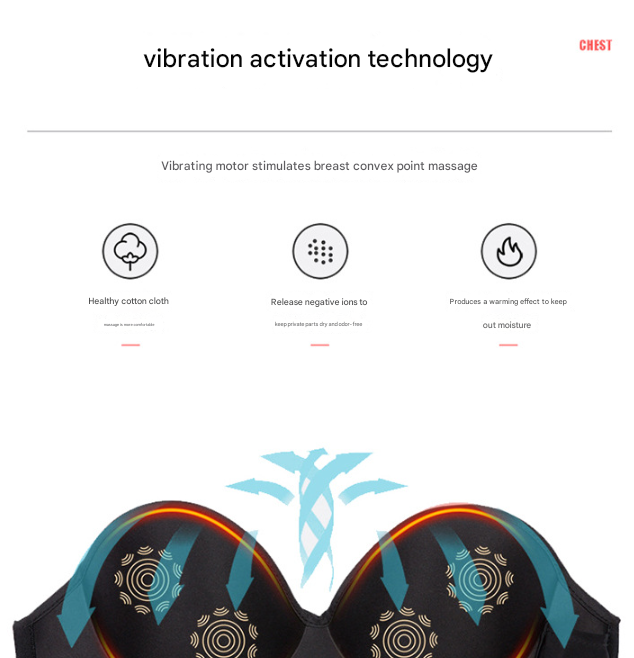 Size L Blue Wireless Electric Breast Massager Bra - 5 Modes Vibration & 3 Heat Levels for Lifting Comfort & Wellness