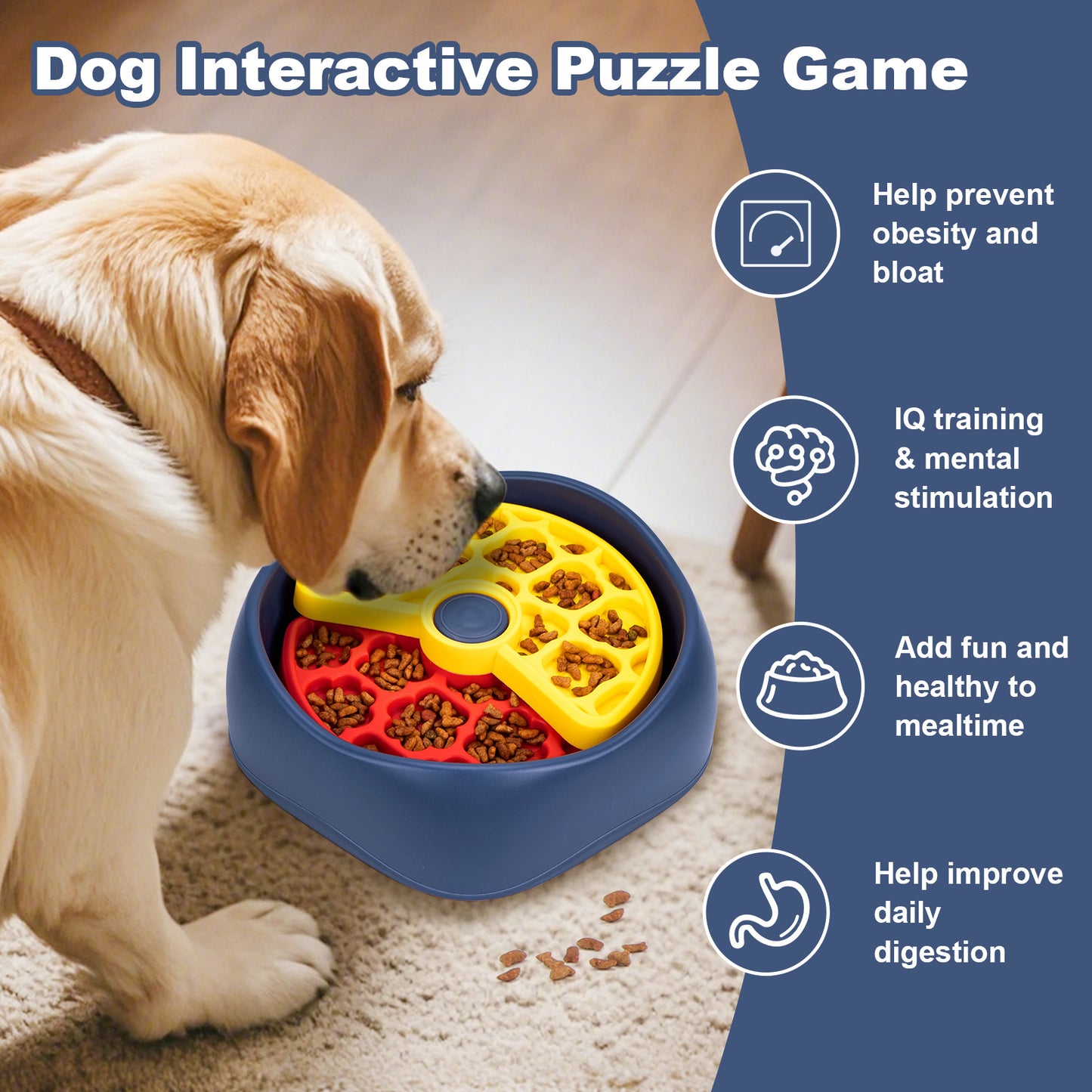Yellow,Green and Blue Interactive Dog Puzzle Feeder Bowl - Slow Eating & Mental Stimulation Toy for Small Medium Breeds