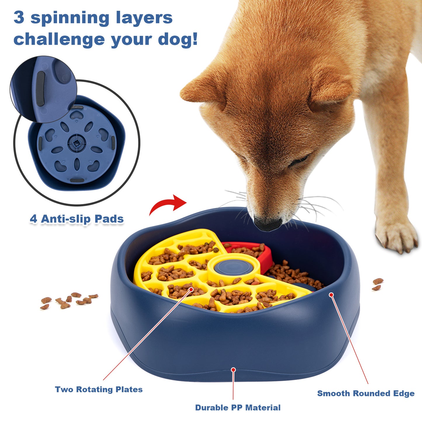 Yellow,Green and Blue Interactive Dog Puzzle Feeder Bowl - Slow Eating & Mental Stimulation Toy for Small Medium Breeds