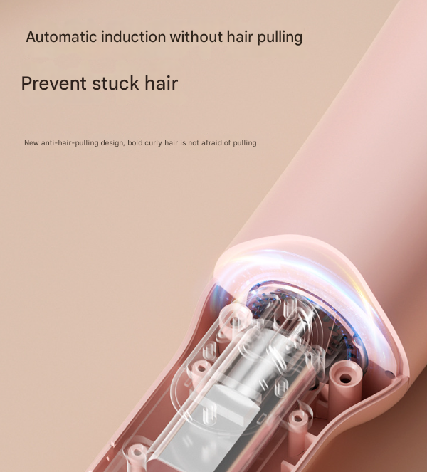 Pink Portable Cordless Hair Curler - USB-C Rechargeable Automatic Hair Waver with Ceramic Barrel & Anti-Scald Design