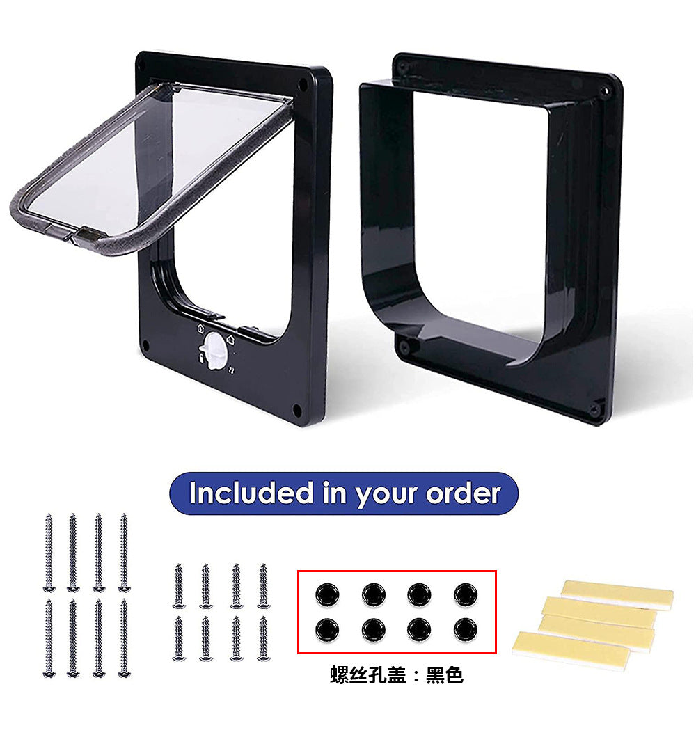 Size XL Black 4-Way Locking Pet Flap Door for Cats and Small Dogs - Weatherproof Magnetic Cat Door
