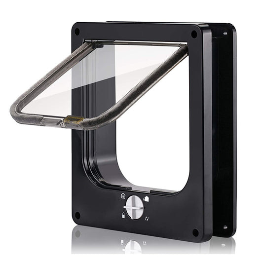 Size S Black 4-Way Locking Pet Flap Door for Cats and Small Dogs - Weatherproof Magnetic Cat Door
