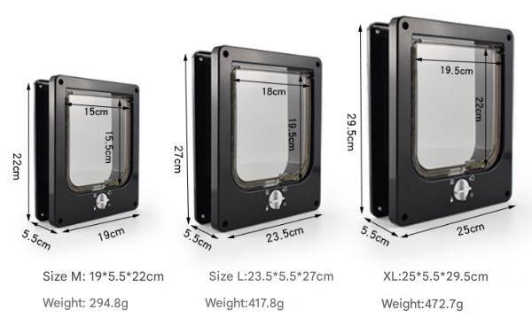 Size S Black 4-Way Locking Pet Flap Door for Cats and Small Dogs - Weatherproof Magnetic Cat Door