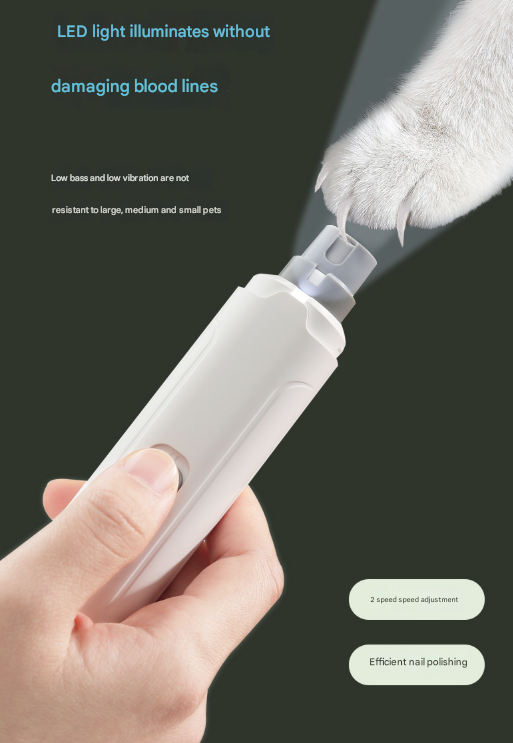 Grey Quiet Electric Pet Nail Grinder with LED Light - 2-Speed USB-C Rechargeable Trimmer for Dogs & Cats Grooming