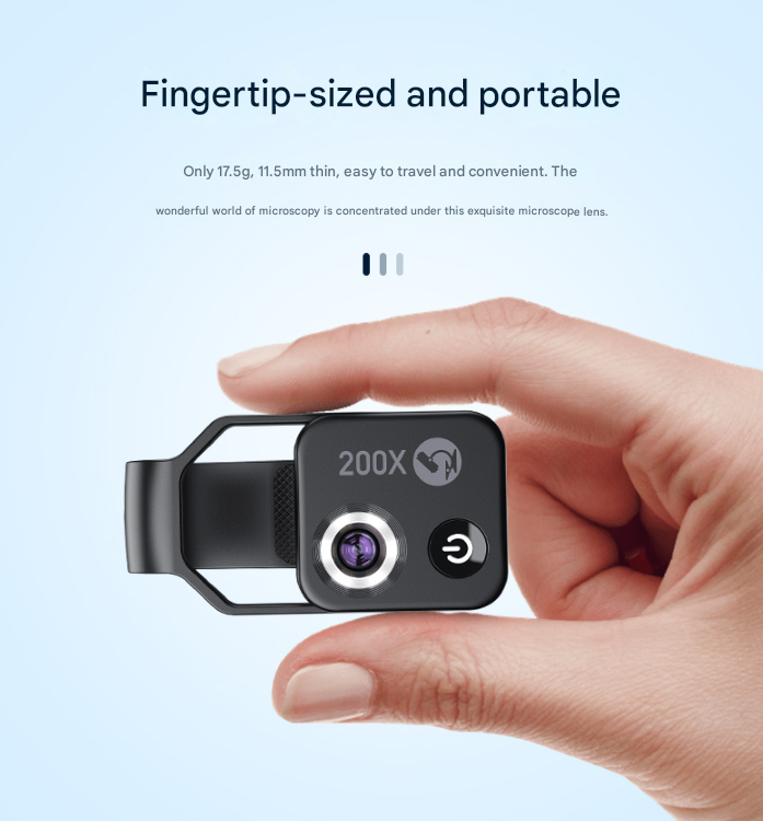 White Portable 200X Clip-On Microscope Lens for Smartphone - HD Pocket Magnifier with CPL Filter and LED Light(excluding mobile phones)