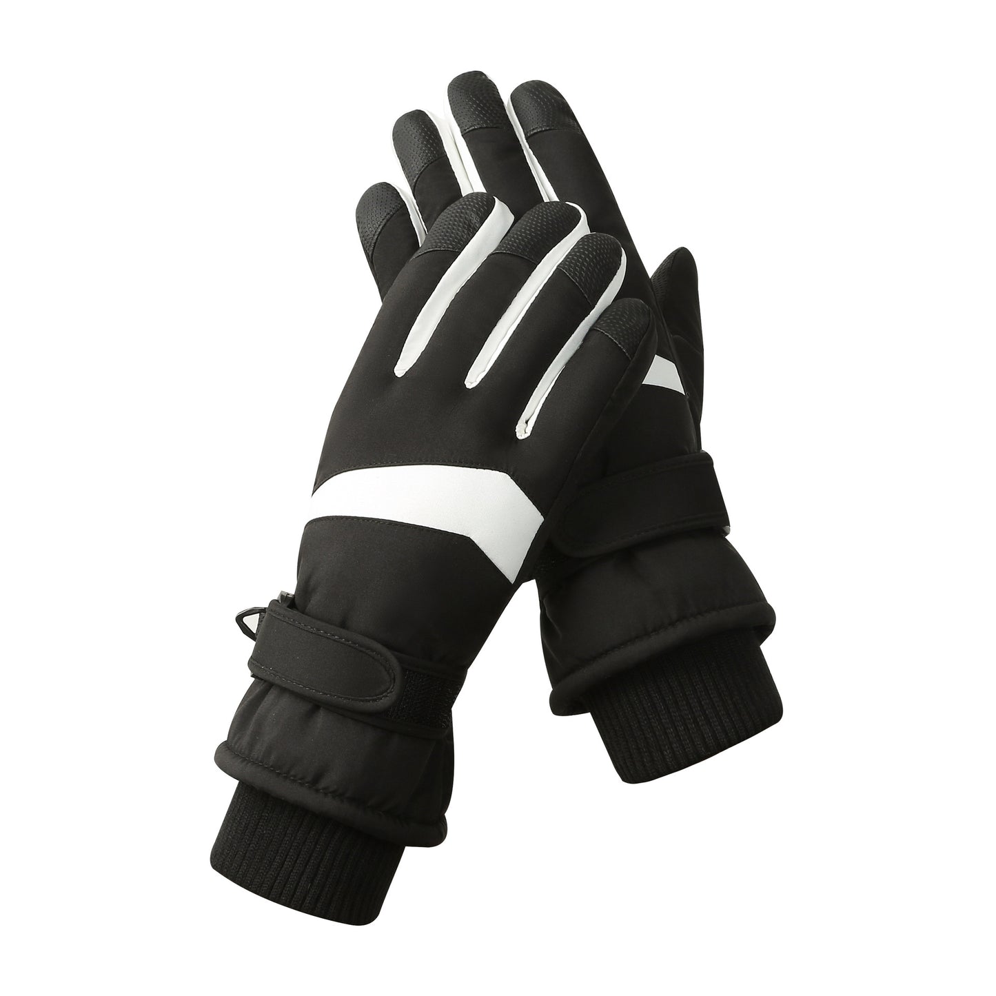 Women's Black-white Color Combination Top-Rated Waterproof Touchscreen Ski Gloves - Fleece-Lined for Men & Women