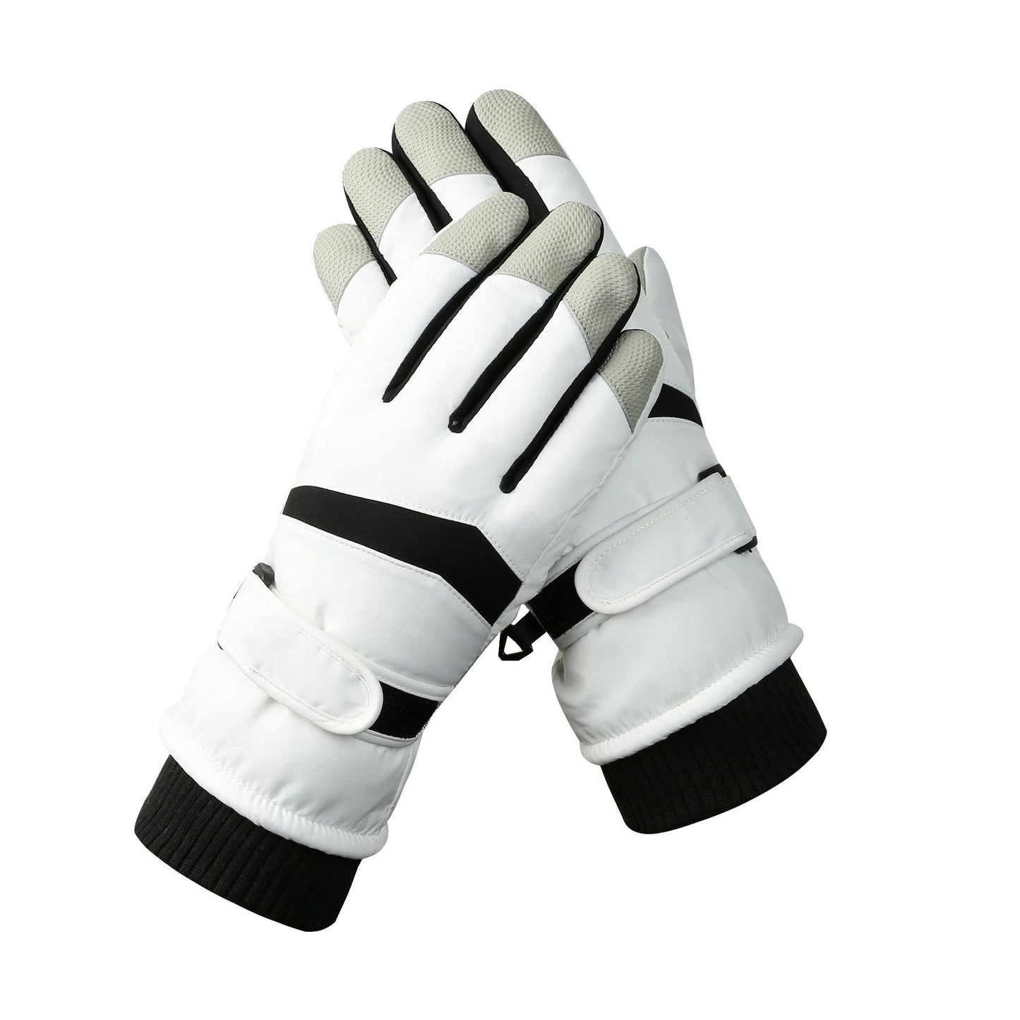 Women's White-black Color Combination Top-Rated Waterproof Touchscreen Ski Gloves - Fleece-Lined for Men & Women