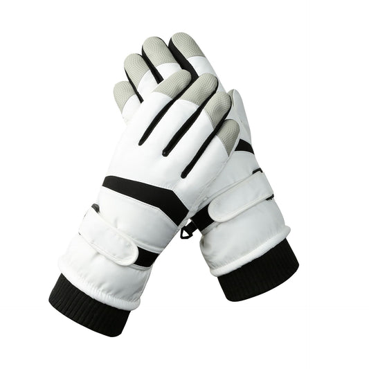 Women's White-black Color Combination Top-Rated Waterproof Touchscreen Ski Gloves - Fleece-Lined for Men & Women