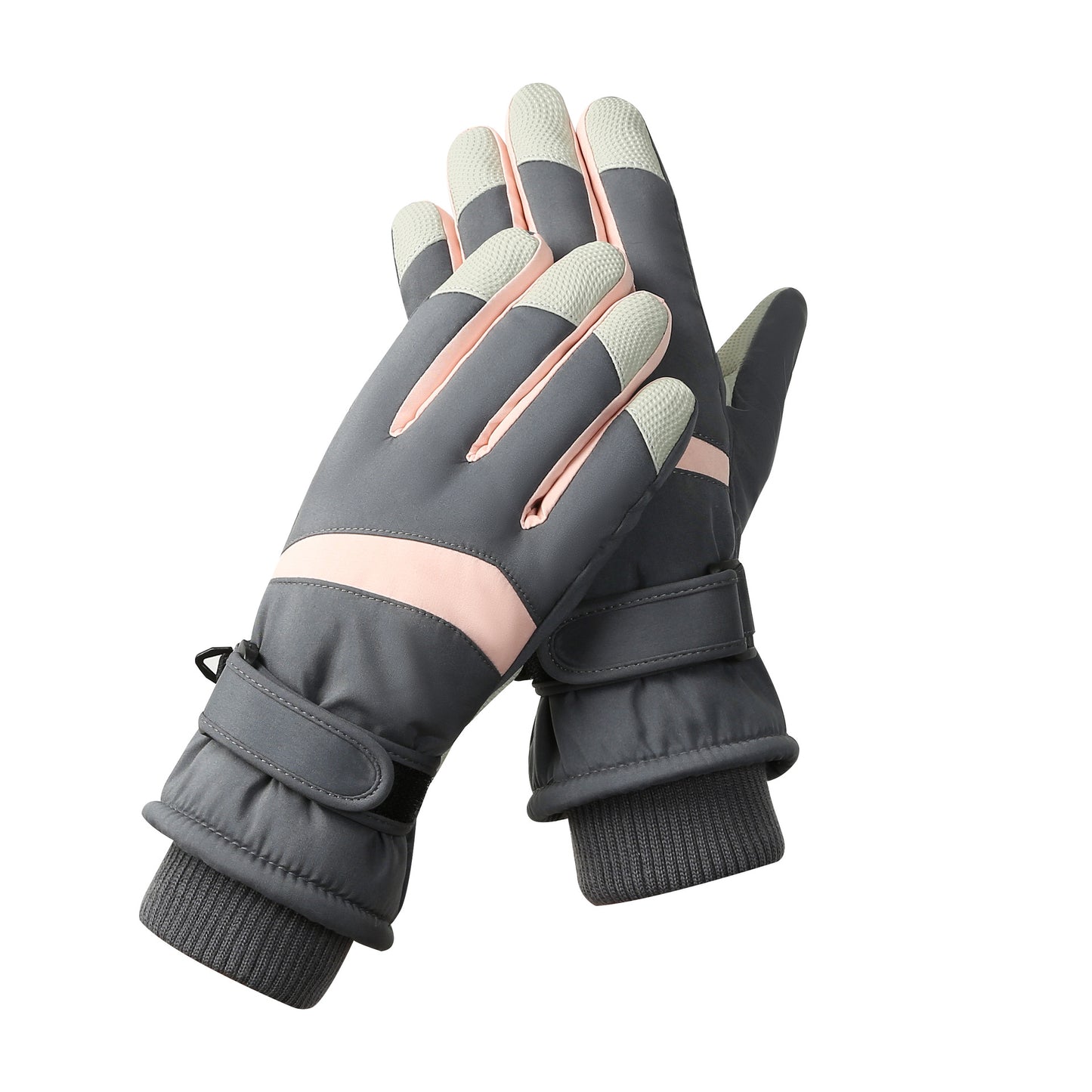 Women's Grey-pink Color Combination Top-Rated Waterproof Touchscreen Ski Gloves - Fleece-Lined for Men & Women