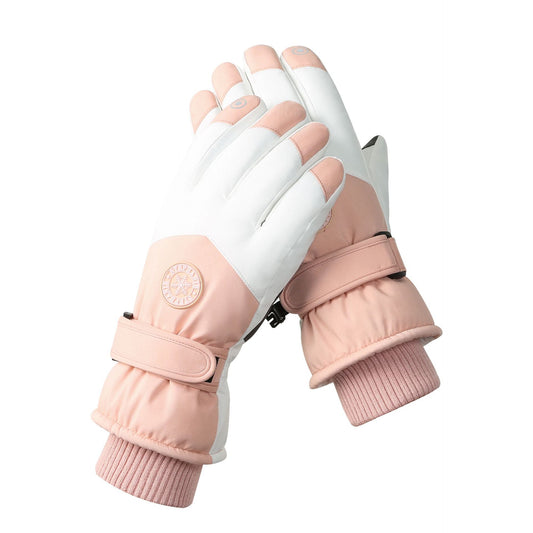Women's Pink-white Color Combination Top-Rated Waterproof Touchscreen Ski Gloves - Fleece-Lined for Men & Women
