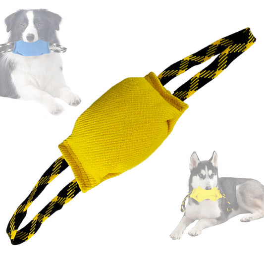 Yellow Durable Dog Tug Toy with 2 Handles - Interactive Bite Pillow for Training & Tug of War