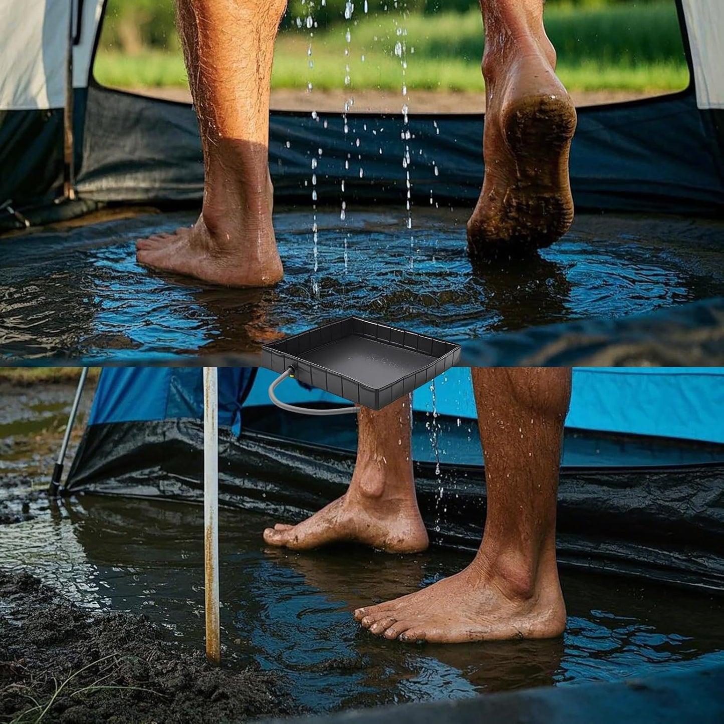 Portable Camping Shower Base - Collapsible Water Containment Tray with Drain for Outdoor Tents