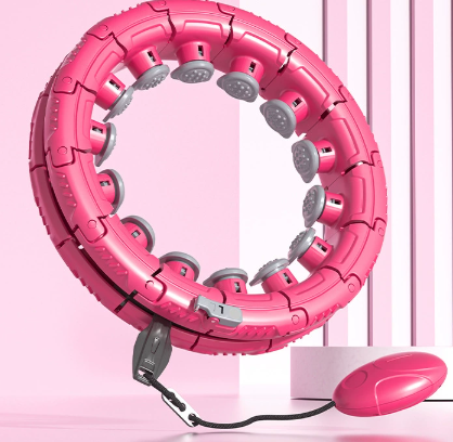 Rose Red 24 Sections Adjustable Smart Hula Hoop with Weighted Ball - Never-Fall Fitness Ring with Massage Nodes for Core Training