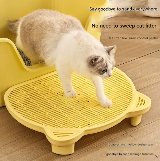 White Elevated Cat Litter Trapping Mat - Dual-Layer Scatter Control Tray with Grate