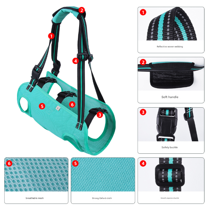 Black Pet Support Harness for Senior and Disabled Dogs - Adjustable Chest and Back Support Leash(Size L)