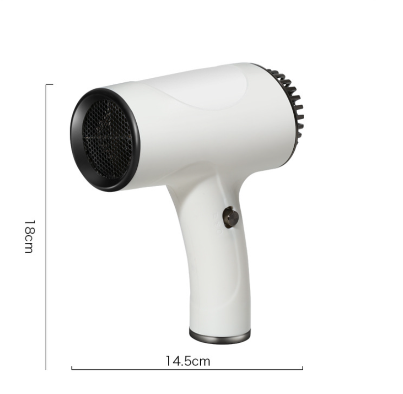 White Ultra-Lightweight Ionic Cordless Hair Dryer, USB Rechargeable Portable Blow Dryer with Cool Air for Travel & Home