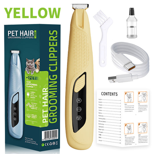 Yellow Precision Pet Paw Trimmer - Waterproof & Rechargeable Grooming Clipper for Dog & Cat Paws, Eyes, and Ears