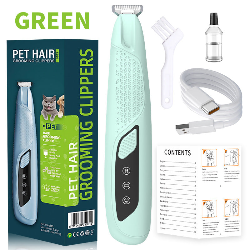 Green Precision Pet Paw Trimmer - Waterproof & Rechargeable Grooming Clipper for Dog & Cat Paws, Eyes, and Ears