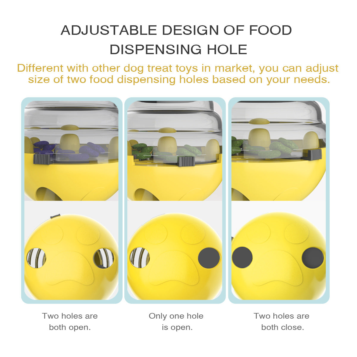 Interactive Dog Puzzle Feeder with Adjustable Food Dispensing Holes(Yellow)