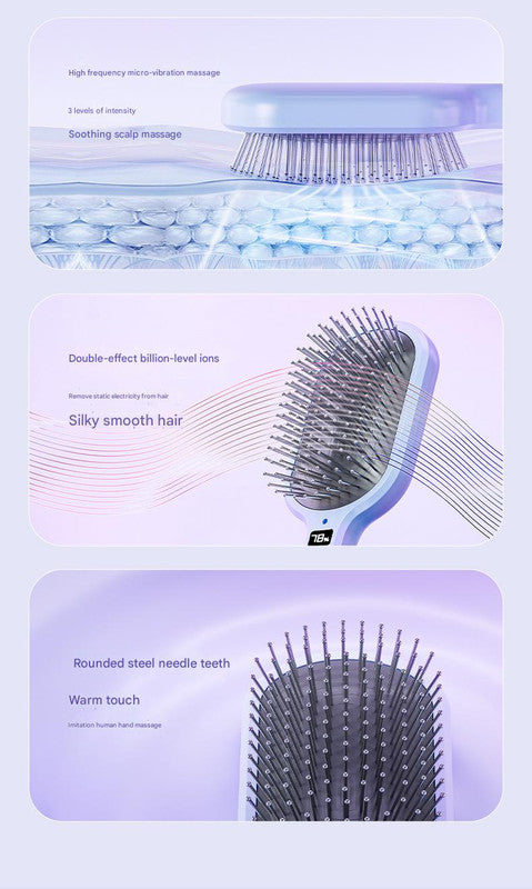 Electric Ionic Vibrating Massage Hairbrush - 3-Mode Sonic Scalp Massager & Detangler with LCD Display(Pink)