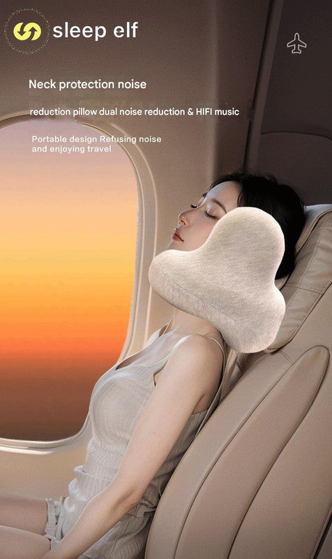 Smart Neck Pillow with Dual Noise Reduction, HIFI Bluetooth Music & Graphene Heating - Sleep Elf" Travel Pillow(Sky blue)"