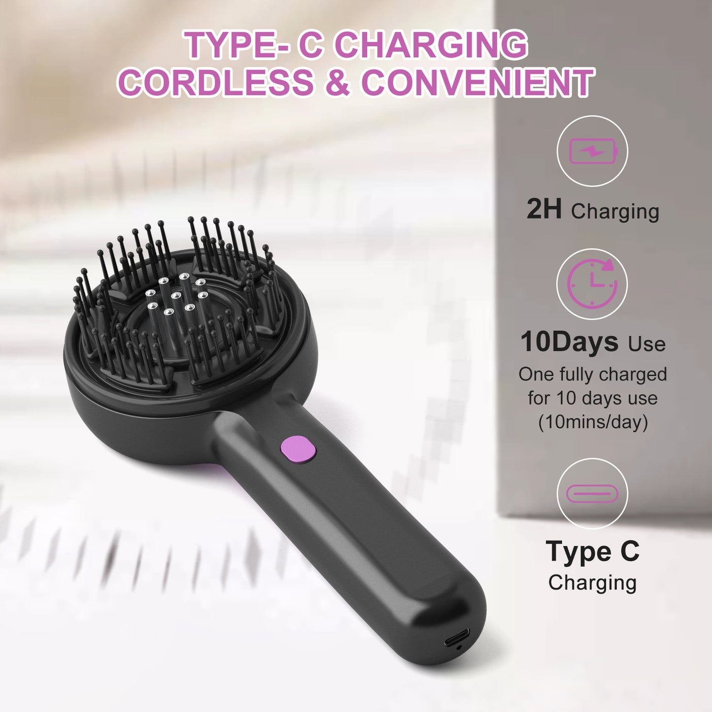 Electric Scalp Massager & Essential Oil Applicator Brush - 360 Kneading, 3 Modes, USB-C Rechargeable(black)