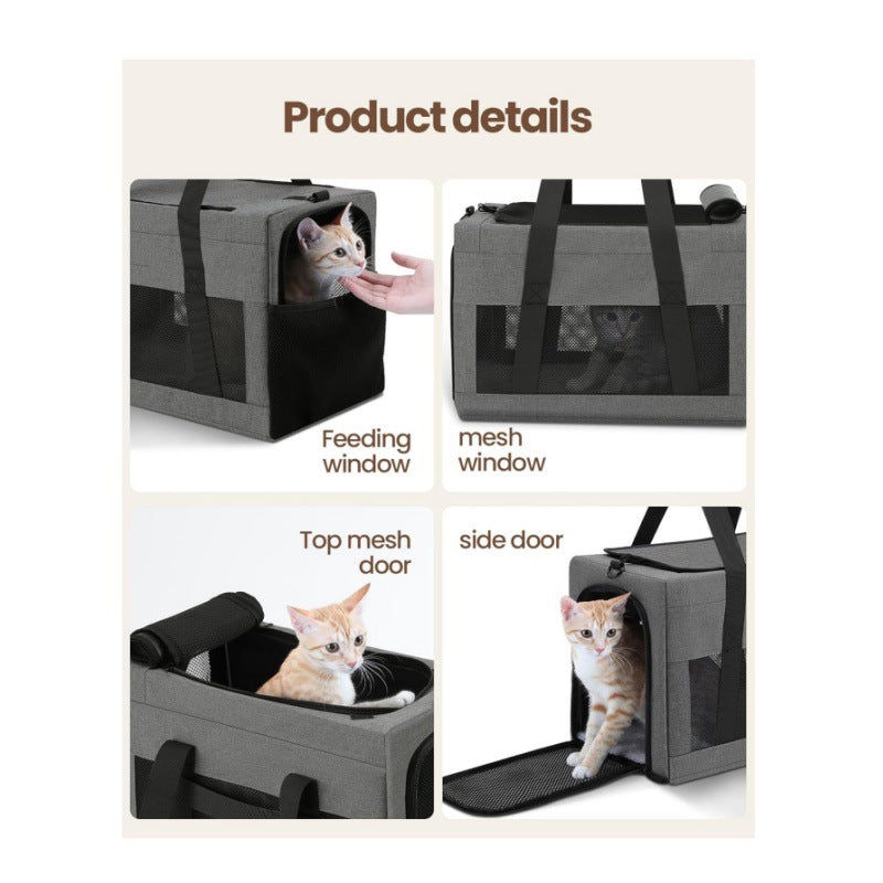 Sturdy & Breathable Pet Carrier for Small Cats & Dogs - Collapsible Travel Bag with Steel Frame, Safety Locks & Sunshade(Grey)