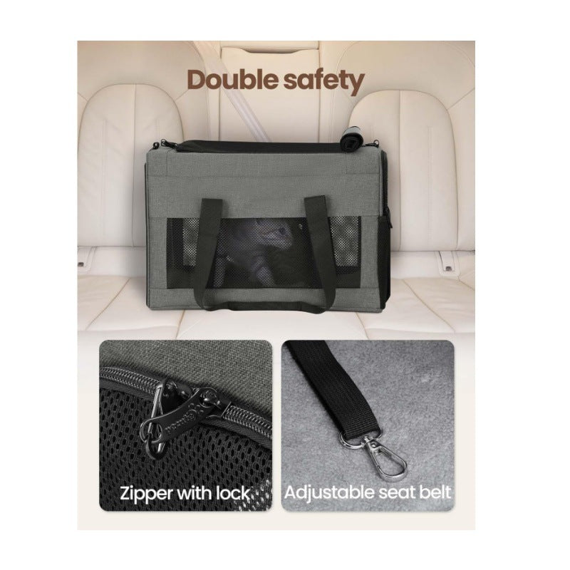 Sturdy & Breathable Pet Carrier for Small Cats & Dogs - Collapsible Travel Bag with Steel Frame, Safety Locks & Sunshade(black)