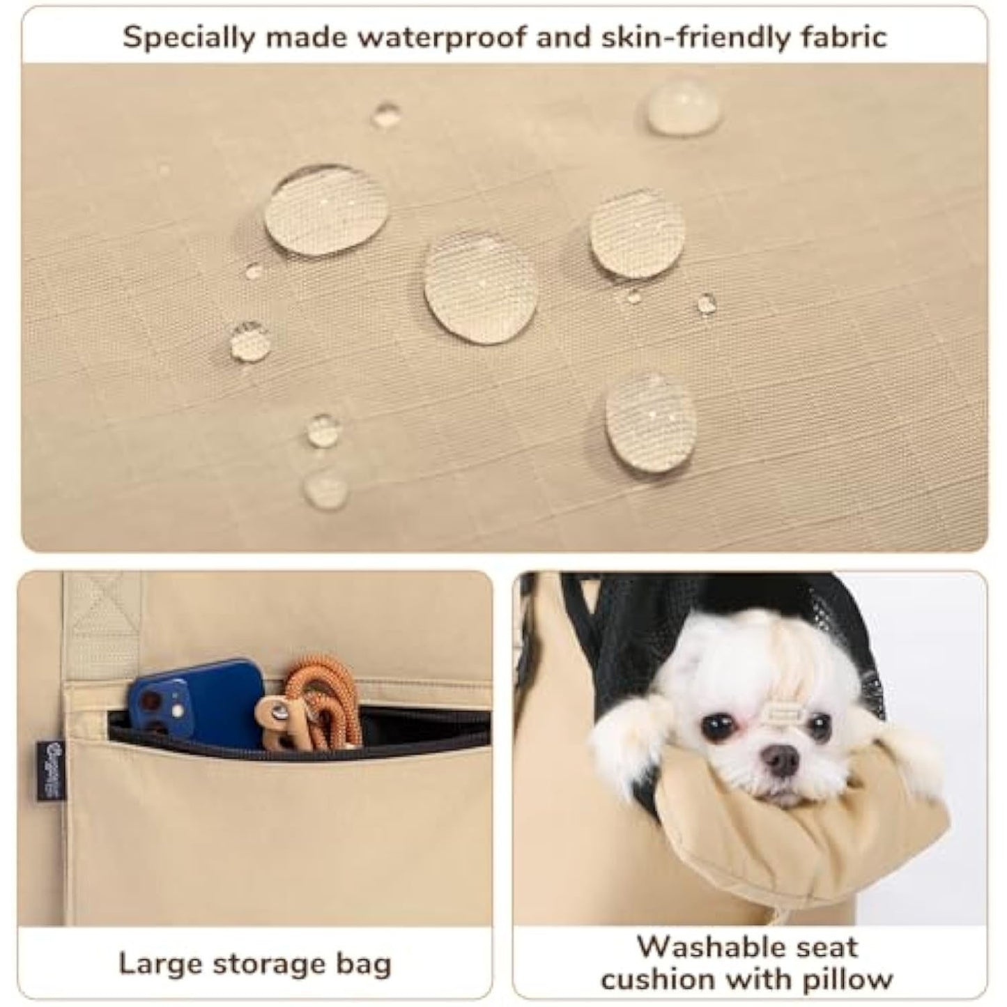 Versatile Pet Carrier Tote Bag for Small Dogs & Cats - Waterproof, Car Seat Function & Adjustable Safety Exit(Khaki)