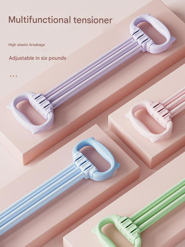 Pink Adjustable Resistance Chest Expander with 6 Levels - Cute Cat Ear Puller for Full Body Workout