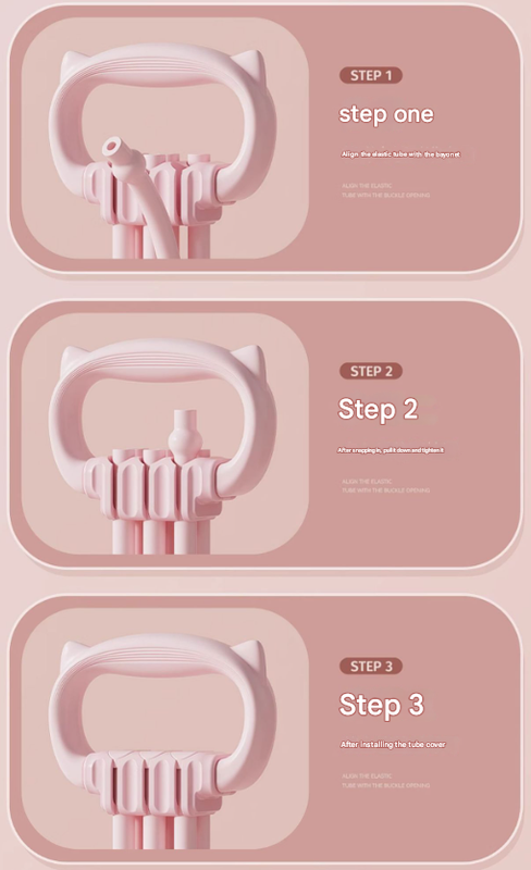 Pink Adjustable Resistance Chest Expander with 6 Levels - Cute Cat Ear Puller for Full Body Workout